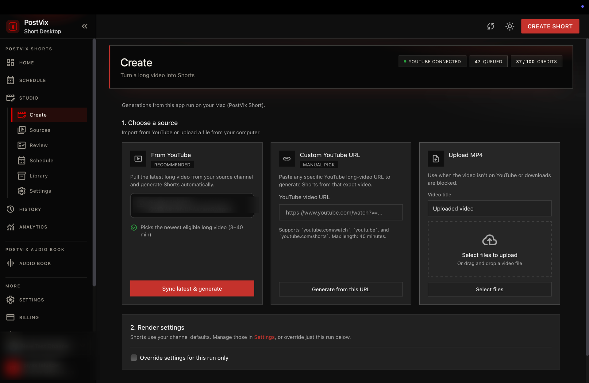 PostVix Short Desktop create screen
